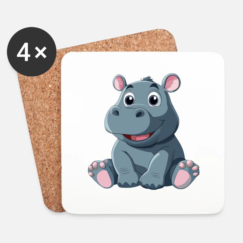 Nilpferd - Untersetzer (4er-Set) - Weiß