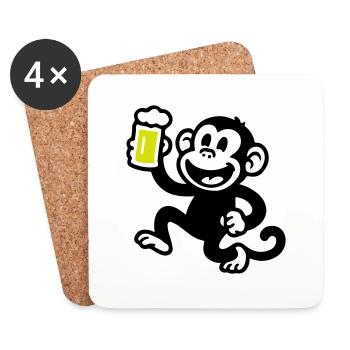 Bière de singe drôle - Dessous de verre (lot de 4) - blanc - Devant
