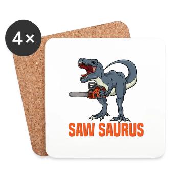 Scie Saurus Dino avec tronçonneuse Fun Design - Dessous de verre (lot de 4) - blanc - Devant