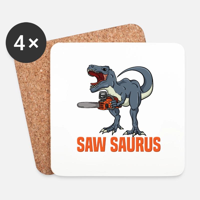 Saw Saurus Dino mit Kettensäge Fun Design - Untersetzer (4er-Set) - Weiß