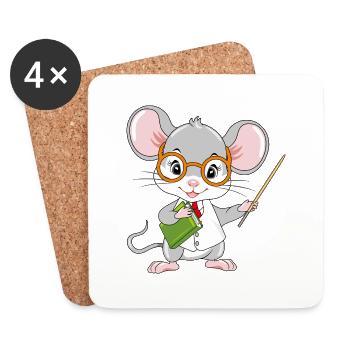 Smart little mouse teacher with a pointer - Coasters (set of 4) - white - Front