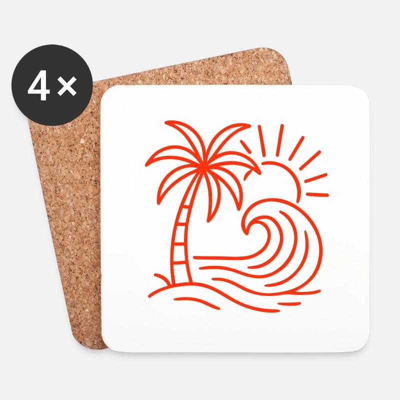 Palme Welle Insel - Untersetzer (4er-Set) - Weiß