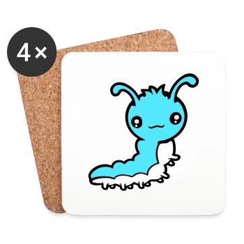 Chenille mignonne petite larve amicale ver heureux - Dessous de verre (lot de 4) - blanc - Devant
