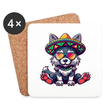 Wolf Comic Funny Sombrero - Coasters (set of 4) - white - Front