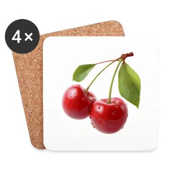 Cerises - Dessous de verre (lot de 4) - blanc - Devant