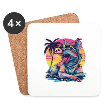 Pig Summer Wild Boar - Coasters (set of 4) - white - Front
