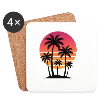 Palm Tree Sunset - Coasters (set of 4) - white - Front