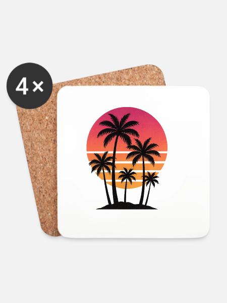 Palmen-Sonnenuntergang - Untersetzer (4er-Set) - Weiß