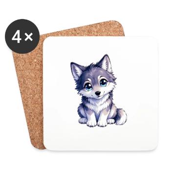 Cuddly wolf puppy with blue eyes - Coasters (set of 4) - white - Front