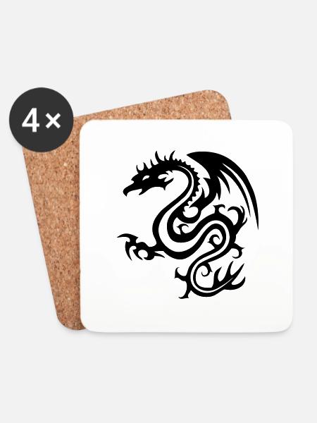 Drache - Untersetzer (4er-Set) - Weiß