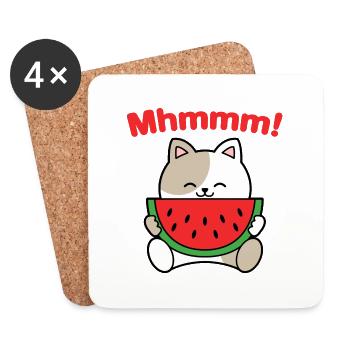 Chat pastèque Mhmmm - Dessous de verre (lot de 4) - blanc - Devant