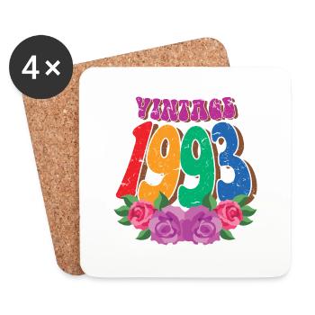 Fleur rétro 1993, 30 ans Cadeau 30e anniversaire - Dessous de verre (lot de 4) - blanc - Devant