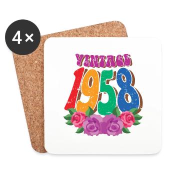 Fleur rétro 1958, 64 ans 64th Birthday Gift - Dessous de verre (lot de 4) - blanc - Devant