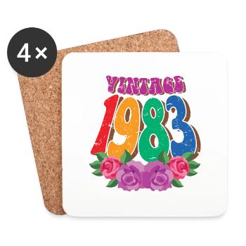 Fleur rétro 1983, cadeau 40 ans 40e anniversaire - Dessous de verre (lot de 4) - blanc - Devant