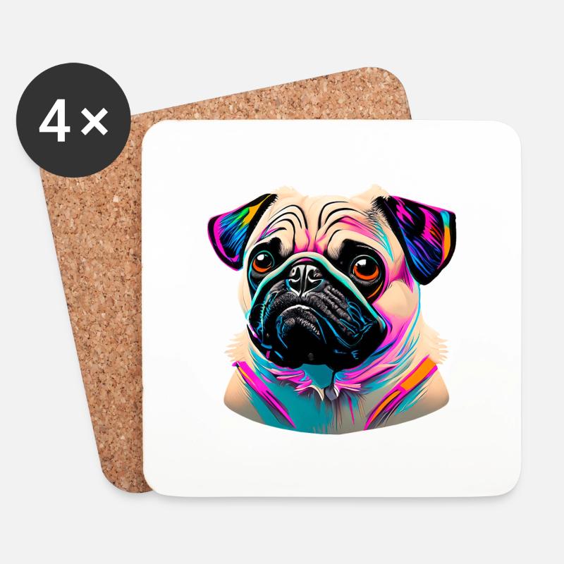 Mops Kopf Pug Graffiti - Untersetzer (4er-Set) - Weiß