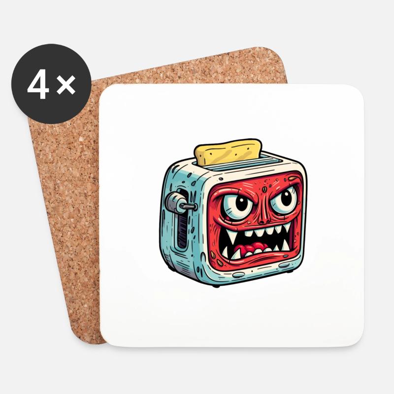 Böser Toaster mit Toastbrot - Untersetzer (4er-Set) - Weiß