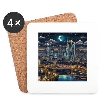 Frankfurt, skyline, night, stars, night - Coasters (set of 4) - white - Front
