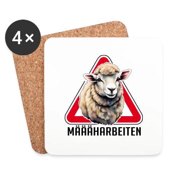 Verkehrsschild Mäharbeiten lustiges Schafmotiv - Untersetzer (4er-Set) - Weiß - Vorne