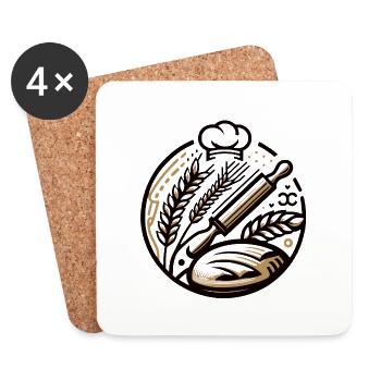 Brot backen Bäckermütze und Brotlaib Getreide - Untersetzer (4er-Set) - Weiß - Vorne