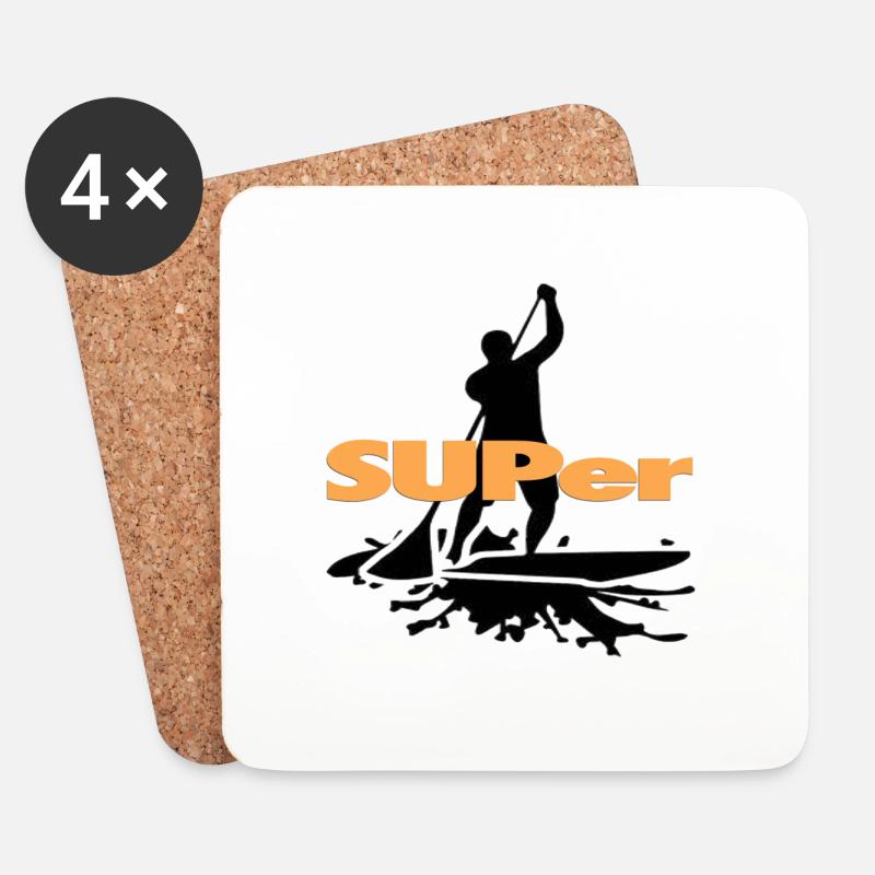 SUPer, SUP BOARD Stand Up Paddling - Untersetzer (4er-Set) - Weiß