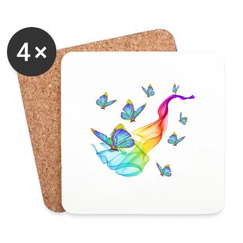 Regenbogen Schmetterlinge - Untersetzer (4er-Set) - Weiß - Vorne