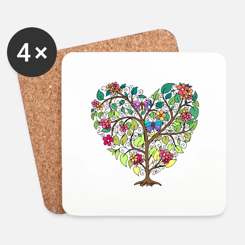 Herzbaum - Untersetzer (4er-Set) - Weiß