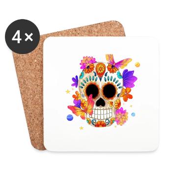 Totenkopf Bunt - Untersetzer (4er-Set) - Weiß - Vorne