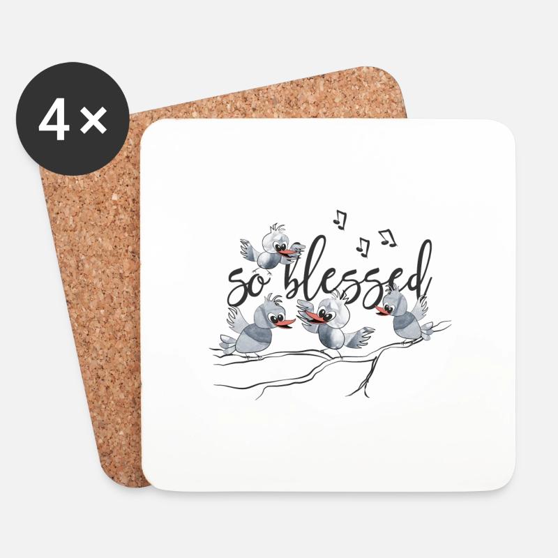 Christliches Design so gesegnet, mit singenden Vögeln - Untersetzer (4er-Set) - Weiß