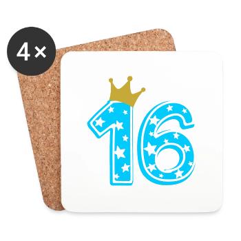 16 Krone 16. Geburtstag 16 Jahre - Untersetzer (4er-Set) - Weiß - Vorne