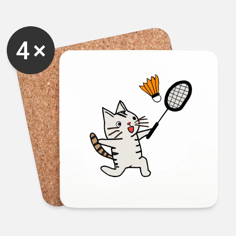 aufgeregte katze spielt badminton federball - Untersetzer (4er-Set) - Weiß