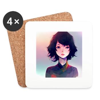 Manga girl - Dessous de verre (lot de 4) - blanc - Devant