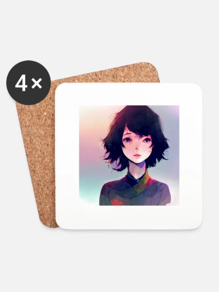 Manga girl - Coasters (set of 4) - white