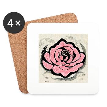 Rose japonaise - Dessous de verre (lot de 4) - blanc - Devant