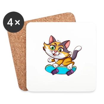 Patinage de chat - Dessous de verre (lot de 4) - blanc - Devant
