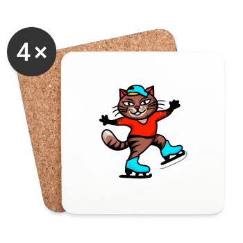 Patinage de chat - Dessous de verre (lot de 4) - blanc - Devant