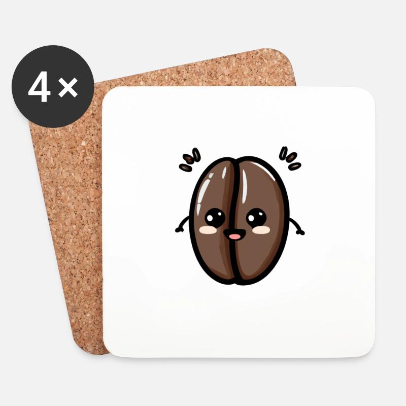 Kawaii Kaffeebohne - Untersetzer (4er-Set) - Weiß
