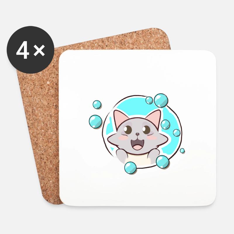 Seifenblasen Katze - Untersetzer (4er-Set) - Weiß