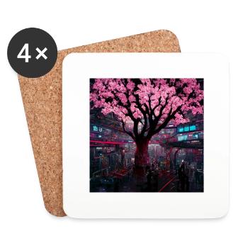 Cerisier en ville - Dessous de verre (lot de 4) - blanc - Devant