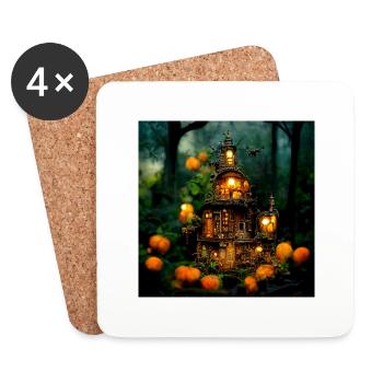 Halloween cottage in dark forest - Coasters (set of 4) - white - Front