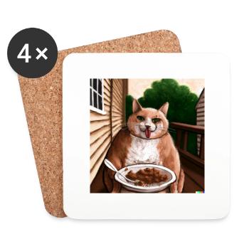 Cat with tongue outstretched eats on balcony - Coasters (set of 4) - white - Front