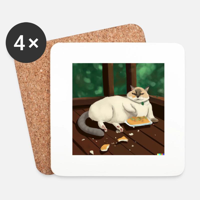 Katze mache es sich gemütlich und isst - Untersetzer (4er-Set) - Weiß