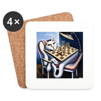 Cat joue aux échecs - Dessous de verre (lot de 4) - blanc - Devant