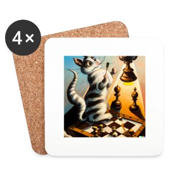 Surrelistic cat stands on chessboard - Coasters (set of 4) - white - Front