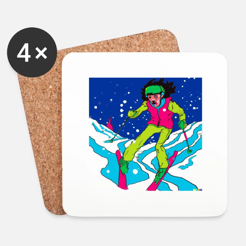 Skier auf Talabfahrt - Untersetzer (4er-Set) - Weiß