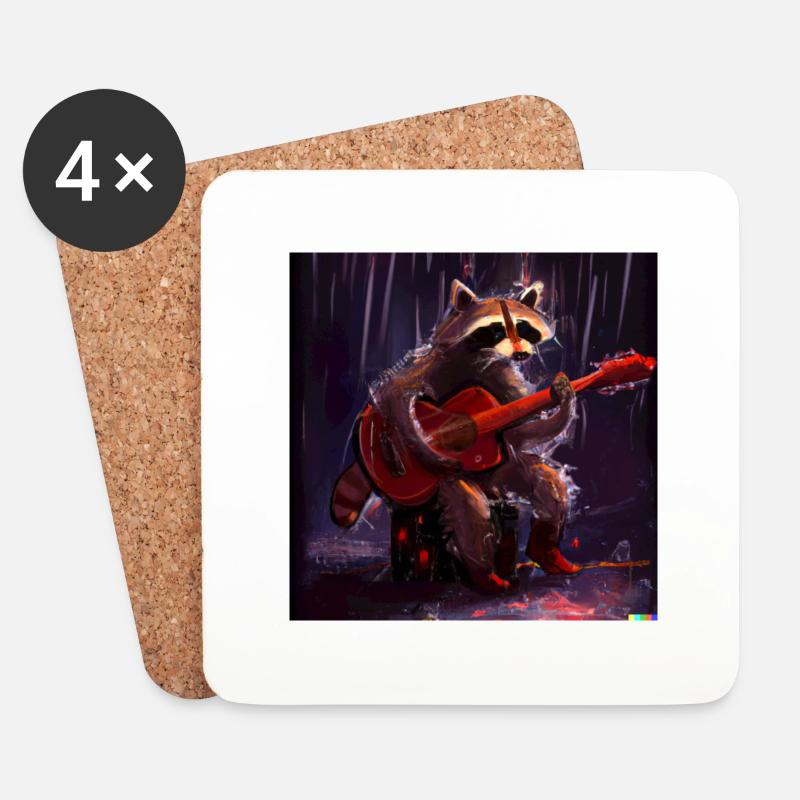 racoon playing guitar - Untersetzer (4er-Set) - Weiß