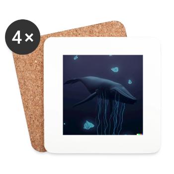 blue whale in a dark ocean with jellyfish - Untersetzer (4er-Set) - Weiß - Vorne