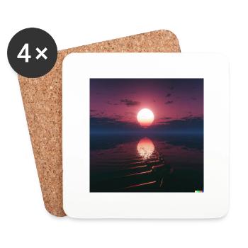 Coucher de soleil synthwave à l’horizon - Dessous de verre (lot de 4) - blanc - Devant