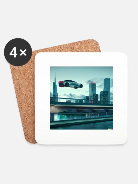 Flying Tesla in futuristic city - Coasters (set of 4) - white