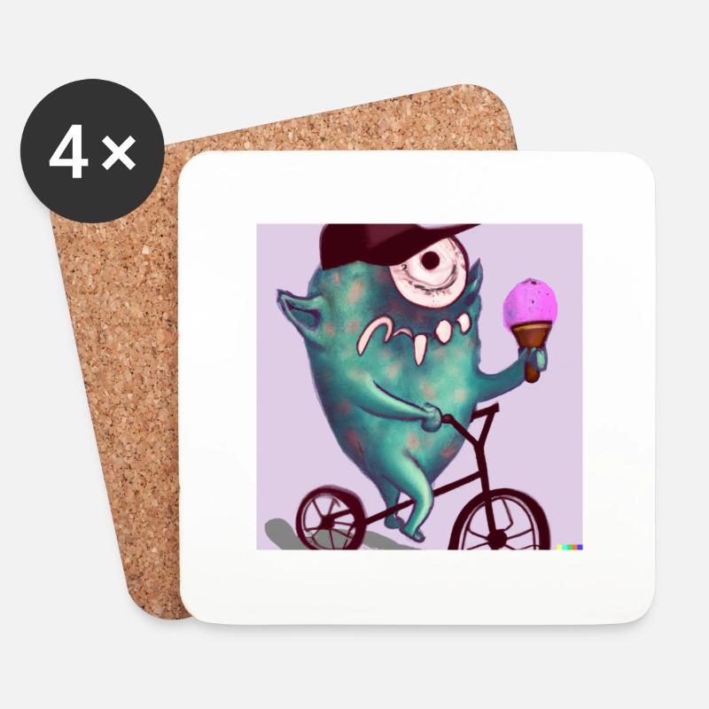 Monster sitzt auf seinem Rad und geniesst ein Eis - Untersetzer (4er-Set) - Weiß