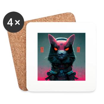 Samurai cat futuristic universe - Coasters (set of 4) - white - Front